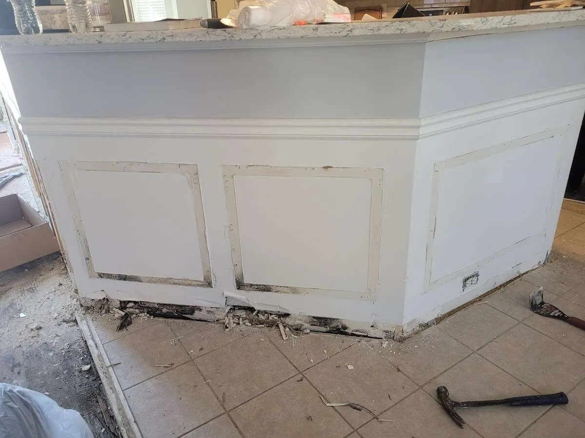 Water damage and mold on kitchen during Sewage Cleanup & Sanitation in Ipswich